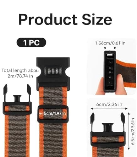 StoneMaxi Adjustable Luggage Straps With Locks 3 Digit Combination Lock Multi-Colour Travel Suitcase Straps Security Password Lock Travel Accessories Suitcase Belt (Orange - Grey) — view 2