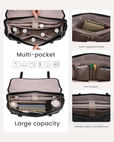 LOVEVOOK Messenger Bag Laptop Bag, 15.6 Inch Leather Vintage Briefcase for Men, Classic Shoulder Satchel Bag with Buckle Closure for Work Office Business College — view 3