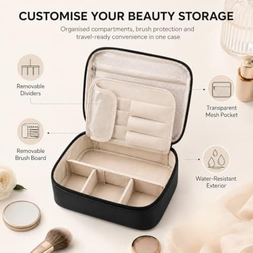 Travel Makeup Bag, Cosmetic Organiser Adjustable Dividers, Brush Board — view 2