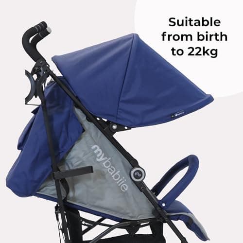 My Babiie MB02 Plus Stroller - from Birth to 4 Years (22kg), Lightweight & Compact Umbrella Fold, Travel Buggy for Toddlers, Pushchair Includes Cup Holder and Rain Cover - Blue & Grey — view 2