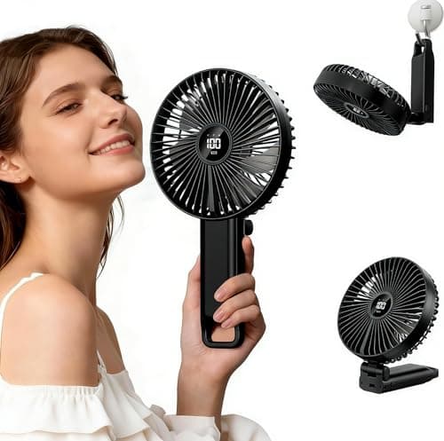 Large Portable Handheld Desk Fan, 6 Inch Blades, 180° Foldable for Travel