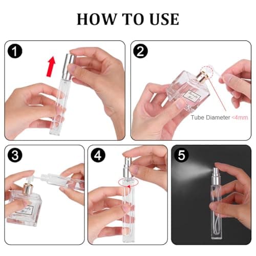 AOOWU Perfume Atomiser Bottles, 5Pcs 10ml Refillable Perfume Atomizer Empty Spray Bottles, Empty Glass Atomiser Spray Bottles, Portable Purse Pocket Handbag Perfume Bottle for Men and Women — view 3