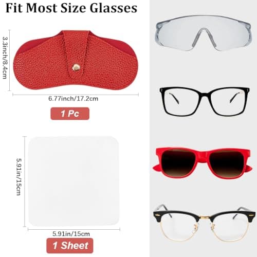 CREATCABIN Sunglasses Case Leather Soft Glasses Case Slim Portable Eyeglasses Spectacle Case Pouch Bag Travel Lightweight Protective Cover Gift for Women Men Beach Holiday Vacation Red 6.7x3.3 Inch — view 2