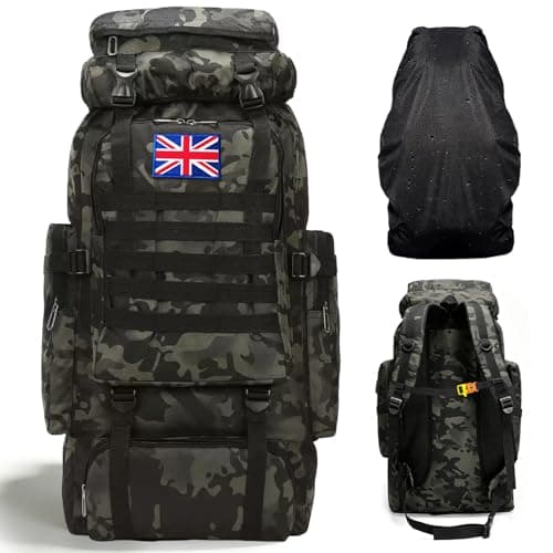 Vnvnvnv 80L Waterproof Hiking Backpack Camping Backpack, Night Camo