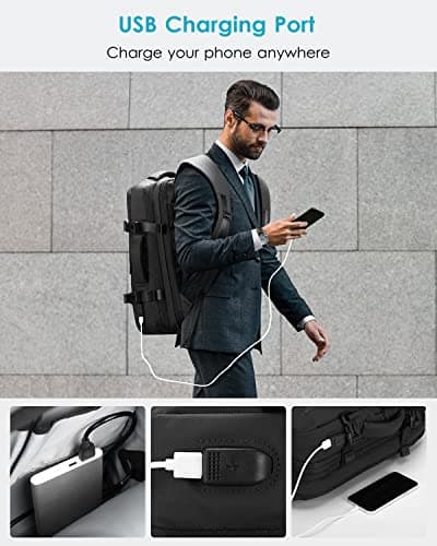 HOMIEE Easyjet Cabin Bags 22-40L Expandable Travel Backpack 45x30x17 Underseat Carry On Backpack Flight Approved Hand Luggage Suitcase 15.6 Inch Laptop Rucksack Casual Daypack School Bag Black — view 6