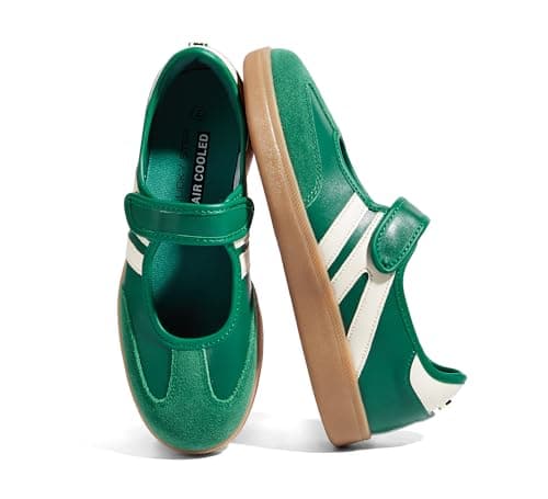 LUCKY STEP Women's Classic Retro Fashion Sneakers Gum Thin Sole Casual Tennis Slip on Flat Loafers Skate Walking Shoes Hook and Loop Footwear (Olive Green, 8US-38EU-5UK)