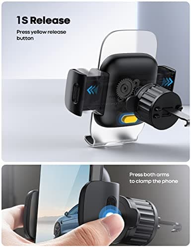 Lamicall Car Vent Phone Holder - [Quick Spring Clip] Car Phone Mount with Metal Hook, Universal Air Vent Cradle for iPhone 17 16 15 14 13 12 Pro Max Plus Air Mini, Samsung S25, 4-7” Phone — view 4
