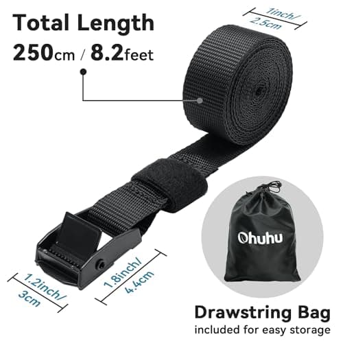 Ohuhu Tie Down Straps 10 Pack, Heavy Duty Tensioning Belts, 2.5m Adjustable Lashing Straps Cargo Straps 250kg Loading Capacity for Motorcycle, Cargo, Trucks, Trailer, Luggage, Quick Release, Black — view 4
