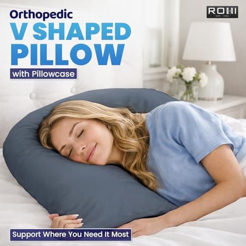 Rohi Orthopaedic V Pillow with Pillowcase – Anti Allergy Triangle pillows for Adults, Nursing, Maternity & Pregnancy – Extra Hollowfibre Cushioning to Supports Neck, Head & Back (Grey) — view 2