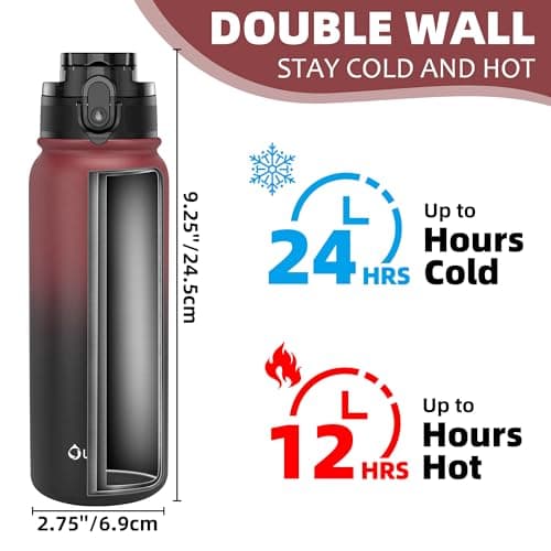 OLDLEY 600ml/20oz Stainless Steel Water Bottle Double Walled Vacuum Flask Keep Drink Hot and Cold Leakproof BPA Free 600ML Metal Insulated Water Bottle for Sport School Work Outdoor Hiking (Red-Black) — view 3