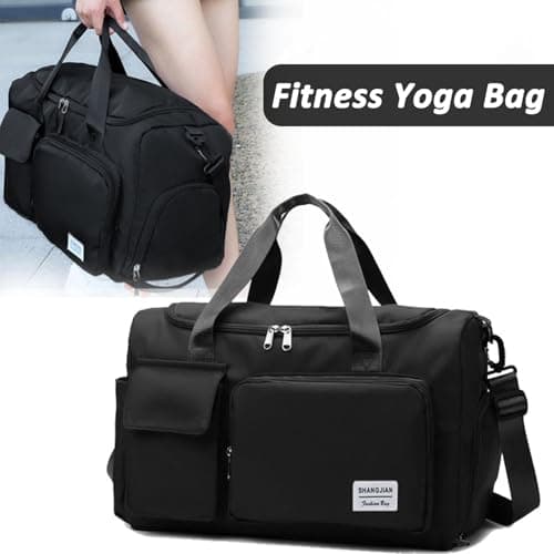 Sports Gym Bag Foldable Overnight Weekend Bags Womens Mens Duffel Bag with Shoes Compartment Water Resistant Holdall with Wet and Dry Separation Bag for Sports and Travel (Black) — view 6