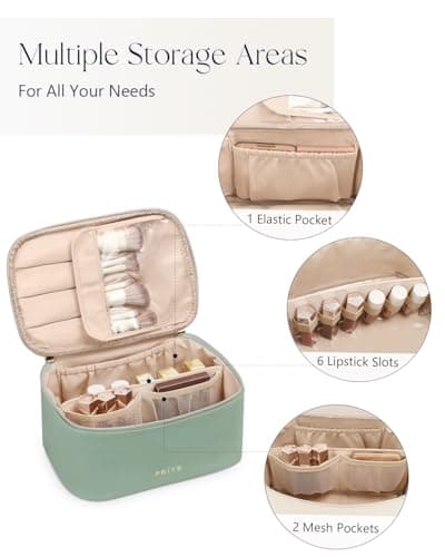 Prite Makeup Bag Toiletry Case for Women with Brush Holder, Green, Standard — view 3