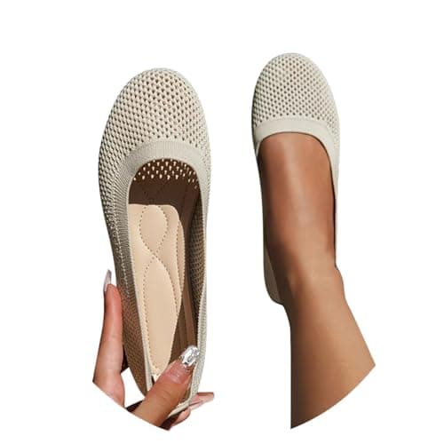 Foldable Ballet Flats for Women, Lightweight Wide Fit Knit Mesh Ballerina Shoes, Flexible Slip On Travel Pumps, Portable Emergency Relief Flat Shoes for Driving Flights White size 4.5 — view 2