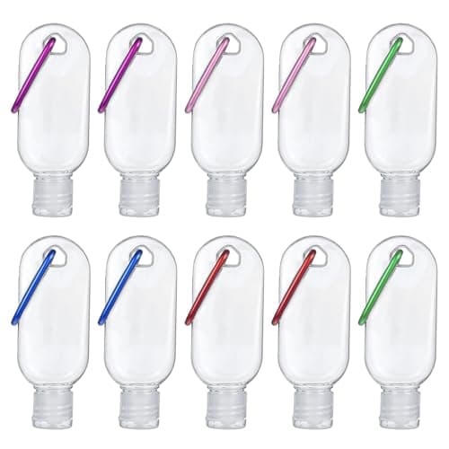 Tucnoeu Hand Sanitizer Keychain 10 Pcs Travel Bottles with Keychain,1.7oz (50ml) Portable Plastic Leakproof Squeeze Bottles Kits with Flip Cap for Home Office Outdoor