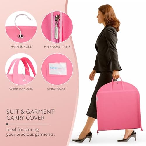 Hangerworld 54 Inch Zipped Pink Suit Dress Cover Travel Carrier Bag with Handles – Full-Length Zip and Secure Closure for On-The-Go — view 5