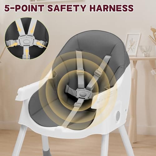 LALAHO 3-in-1 Foldable Baby High Chair with 5-Point Safety Harness Grey — view 3