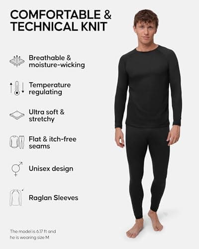 DANISH ENDURANCE Thermal Underwear Mens & Womens, Base Layer Set, Recycled, Long Johns and Long Sleeve Top, Bottom & Top, Unisex, Black, XXL — view 2
