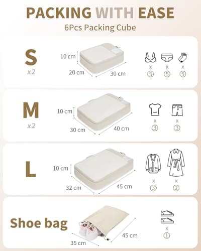 ECOHUB Packing Cubes for Suitcase, 6pcs Suitcase Organiser Bags with Tag, Recycled Travel Organiser Packing Bags for Backpack, Rip-stop Mesh Luggage Packing Organizers, Beige (Patent Pending) — view 2