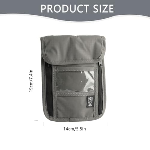wellrun Neck Pouch,Travel Documents Holder with Adjustable Strap,RFID Blocking,Lightweight Hidden Neck Bag for Passport Cash Cards Keys(Grey) — view 2