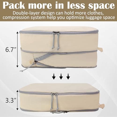 Compression Packing Cubes for Travel Suitcase Organizer Bags, Cream, XL — view 3