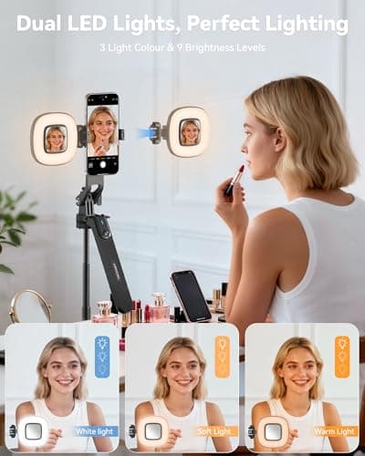 TECKNET Phone Tripod with Light,180cm Extendable 6-in-1 Selfie Stick — view 2