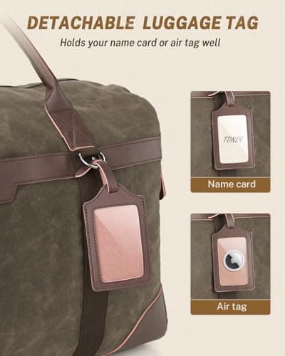 Gonex Waxed Canvas Duffle Bag for Travel, Water-resistant Vintage 55L Duffel Weekender with Shoes Compartment & Luggage Tag, Heavy-duty Overnight Bag with Suitcase Handle Sleeve for Men, Army Green — view 6