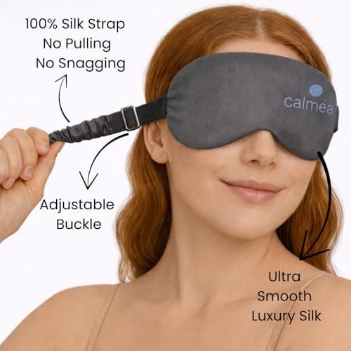 Calméa® Hot & Cold Weighted Silk Sleep Eye Mask with Adjustable Straps – 100% Mulberry Silk, Blackout & Steamer with Gel Bead Technology for Dry Puffy Eyes (Charcoal Grey, Adjustable Strap) — view 2