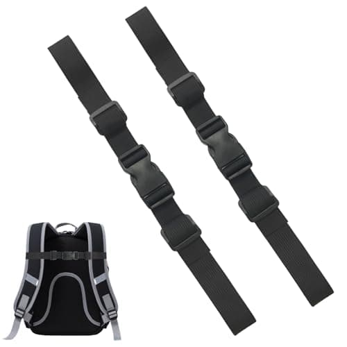 Zcbzbn Pack of 2 Chest Strap Backpack, Adjustable Chest Strap Backpack, Adjustable Chest Strap for School Bag, Nylon with Buckle, for School Backpack Outside Travel, black, 2cm