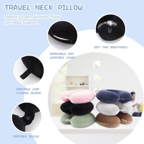 WENGX Travel Pillow Neck Pillow Memory Foam Travel Pillows Head Support Cushion for Airplane Train Car Office Travel Essential Flight Pillows for a Long Hauls Sleeping Rest (Black) — view 2