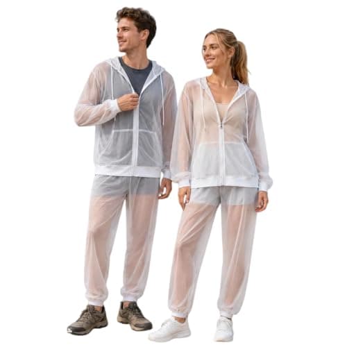 Mosquito Repellent Set Men Women with Zipper Insect Protection Set Jacket and Pants for Camping Hiking Outdoor, white, M (m)