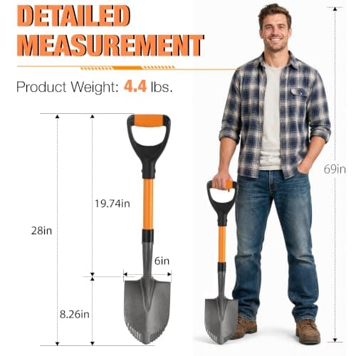 28-Inch Mini Garden Shovel, Kids Small Shovel, Fiberglass Handle with D-Grip & Serrated Alloy Steel Head for Car Emergency Kit, Beach, Planting & Light Duty Digging — view 3