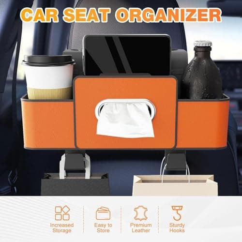 Wunuii 3in-1 Car Backseat Organizer With Cup Holder, Tissue Box, Trash Bin & Hooks | 2026 Multifunctional Back Seat Car Organizer For Phone Snack Drink Handbag Charger Truck Sedan SUV RV Van Travel — view 2