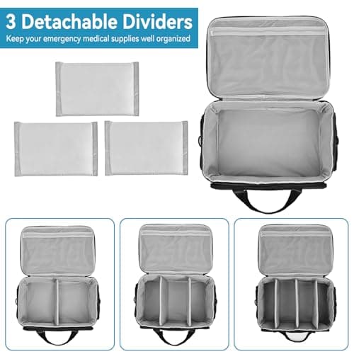Large Medical Bag for Nurses & Doctors – Empty First Aid Bag with Removable Dividers, Waterproof Medical Supplies Organizer with Shoulder Strap for Home Health Care, Travel & Emergency, Black — view 4