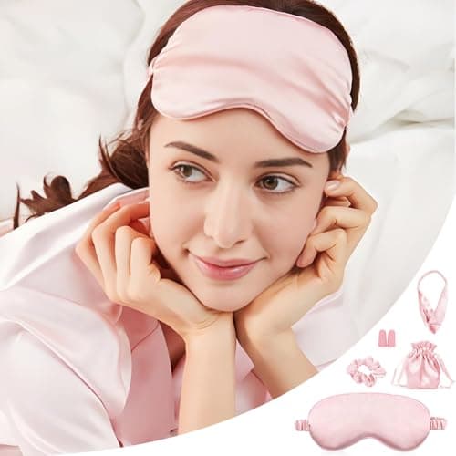 Silk Eye Mask for Sleeping, 4Pcs Silk Sleep Mask Set (Pink) — view 5