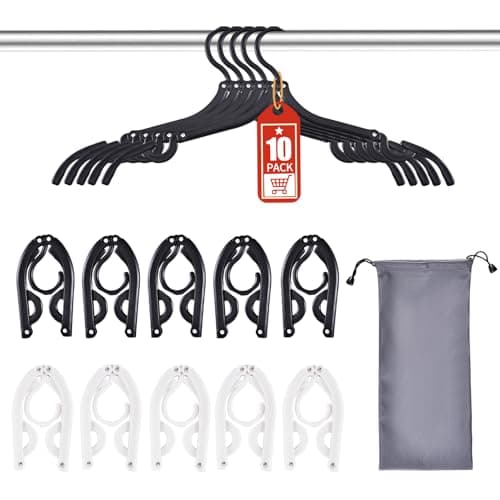 Sazfli Foldable Travel Hangers, 10 Pack Space-Saving Clothes Hangers