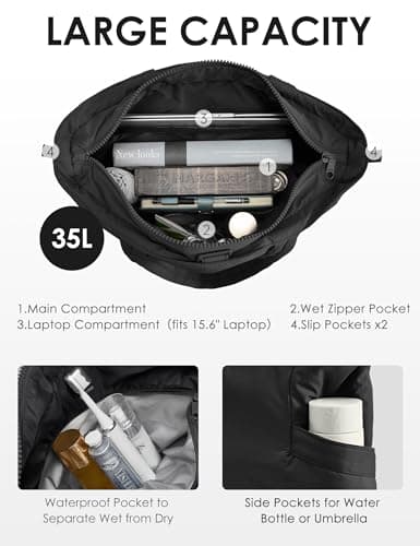 EASYSO Tote Bag for Women Expandable Nylon Shoulder Bags with Yoga Mat Strap for Travel Work School Gym — view 5