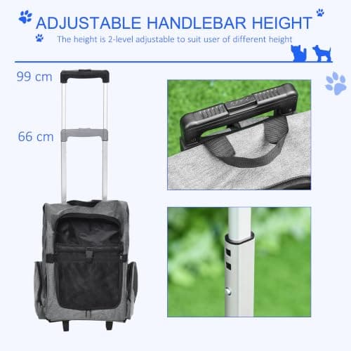 PawHut 2 in 1 Dog Backpack and Trolley, Pet Travel Backpack, Grey — view 5