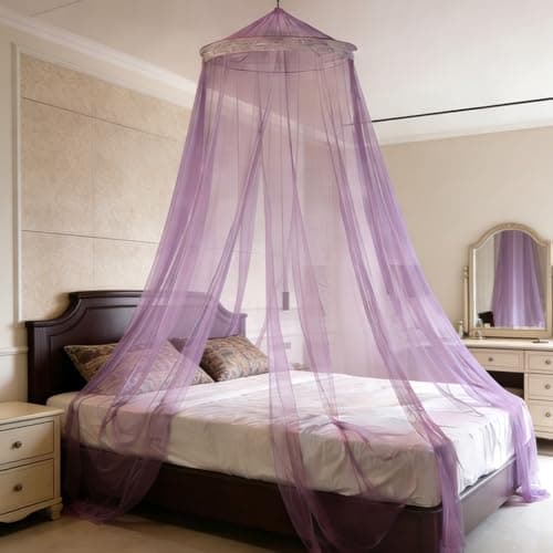 HATFRYF Dome Mosquito Net, Bed Canopy, Dome Canopy Bed Large Hanging, Mosquito Net for Travel&Room Single to Double Universal, Breathable Mesh Effective Anti, Girls Boy Room Decor - Purple — view 5