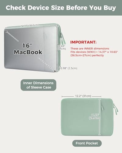ProCase Laptop Sleeve 16" for MacBook Pro 16 Inch M5M4/M3/M2/M1, Computer Case Also Compatible with 15.6-16" HP Dell ASUS Lenovo Acer Chromebook -Willow Green — view 4