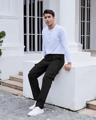 YAOHUOLE Lightweight Cargo Trousers for Men UK Loose Fit Black XXL — view 5