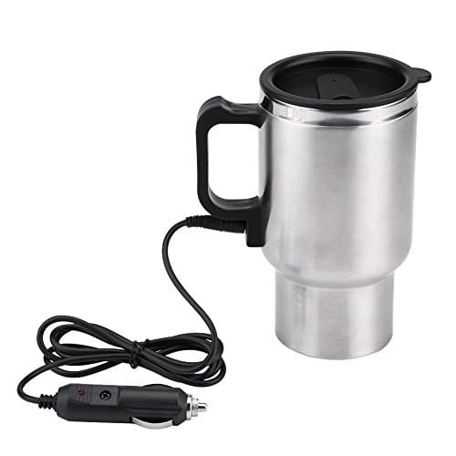 Akozon Electric Mug, 12V 450ml Stainless Steel Travel Heated Cup with Cigarette Lighter Cable