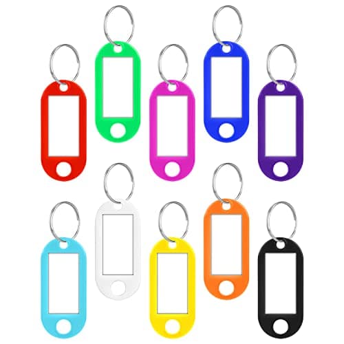 Vicloon 10 Pack Key Tags with Labels, Key Tags with Split Ring, Sturdy & Durable Plastic Key Fobs Easy to Read, Key Fobs Labels ID Keyring Tags for Luggage Pet Name Tags, 10 Colors