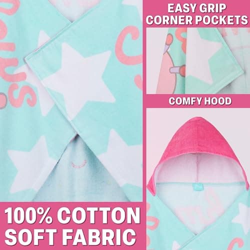 Squishmallows Hooded Towels for Girls, 100% Cotton Bath & Beach Towel Ponchos, Soft & Absorbent Kids Shower Swimming Wrap & Changing Robe, Pool, Travel & Holiday Essentials (Multi Squishmallows) — view 5