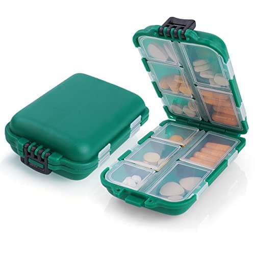 AOOWU Pill Box Organiser, 1PCS Portable Medicine Storage Box, Double Layer 10 Grids Tablet Organiser to Hold Vitamins, Cod Liver Oil, Supplements and Medication for Travel Work