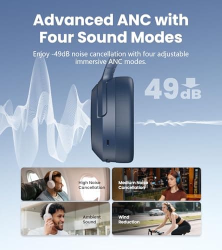 Edifier W820NB Plus Gen 2 Over-Ear Noise Cancelling Headphones, Navy — view 3