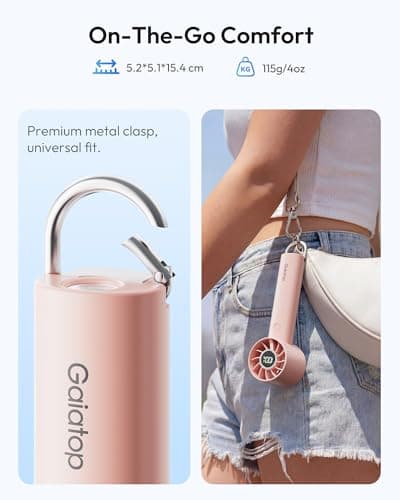 gaiatop Turbo Hand Held Fans with LED Torch Clasp Base, Portable Fans Mini Hand Fan, Travel Essentials Small Handheld Fan Rechargeable for Home Office School Outdoor Camp, Gifts for Women Men, Pink — view 5