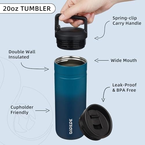 BJPKPK Insulated Water Bottle with 2 Lids,600ml Double Wall Stainless Steel Vacuum Tumbler Travel Coffee Mug,Wide Mouth Thermal Cup,Sea — view 3