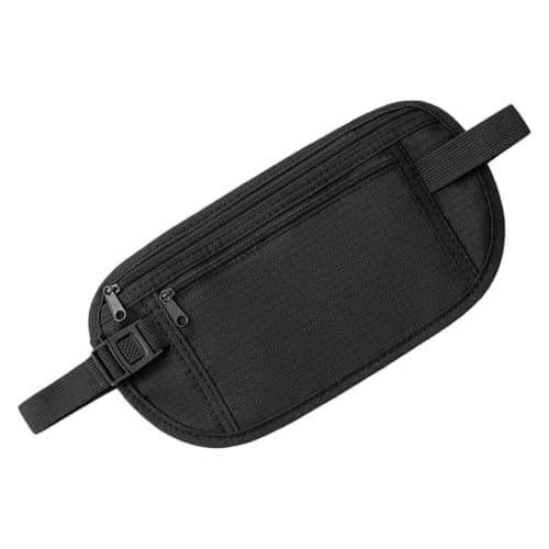 HOQBFSN RFID Blocking Hidden Travel Money Belt Ultralight Anti Theft Waist Pouch Adjustable Strap Multi Pocket Security Waist Bag for Passport Cash Phone Cards Black