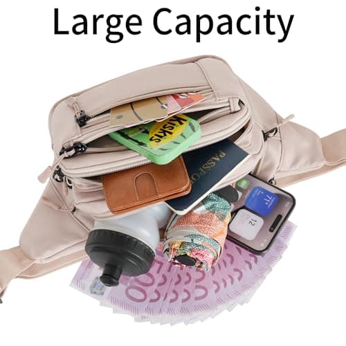Bumbags Waist Fanny Pack Fashion Bum Bag with 30cm Extended Belt for Dog Walking Climbing Hiking Travel Cycling Girls Ladies Men Women (Light Khaki) — view 3