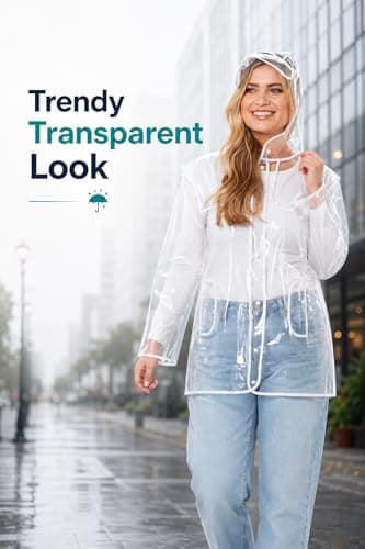 shelikes Women’s Raincoat Transparent Waterproof Rain Mac Jacket Clear Lightweight Raincoats with Hood & Pockets for Camping Outdoor Events & Travel — view 4